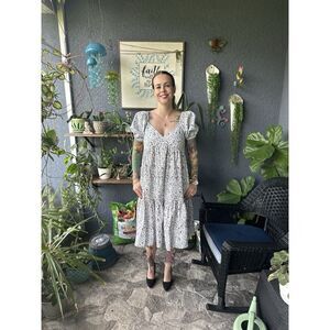 Inc International Concepts Women's Black/White Floral Tiered Dress Size‎ S